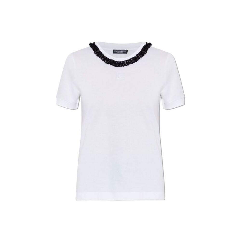 T-shirt with lace insert at the neckline